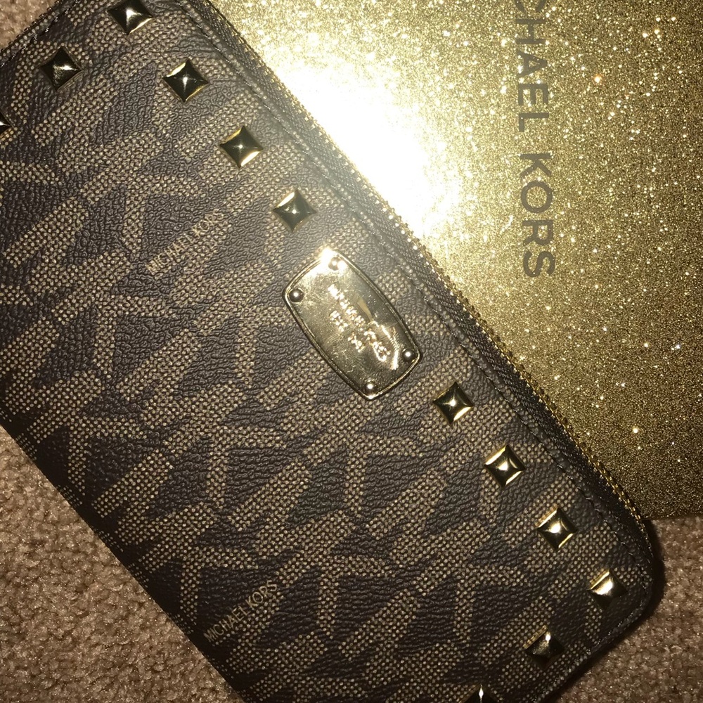 Michael Kors Black and Gold Studded Clutch
